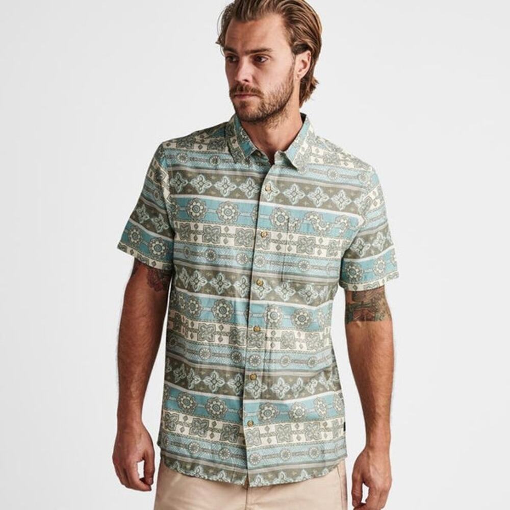 Roark Darna Woven Classic Fit Shirt Organic Cotton Linen Boho Tribal Print Small